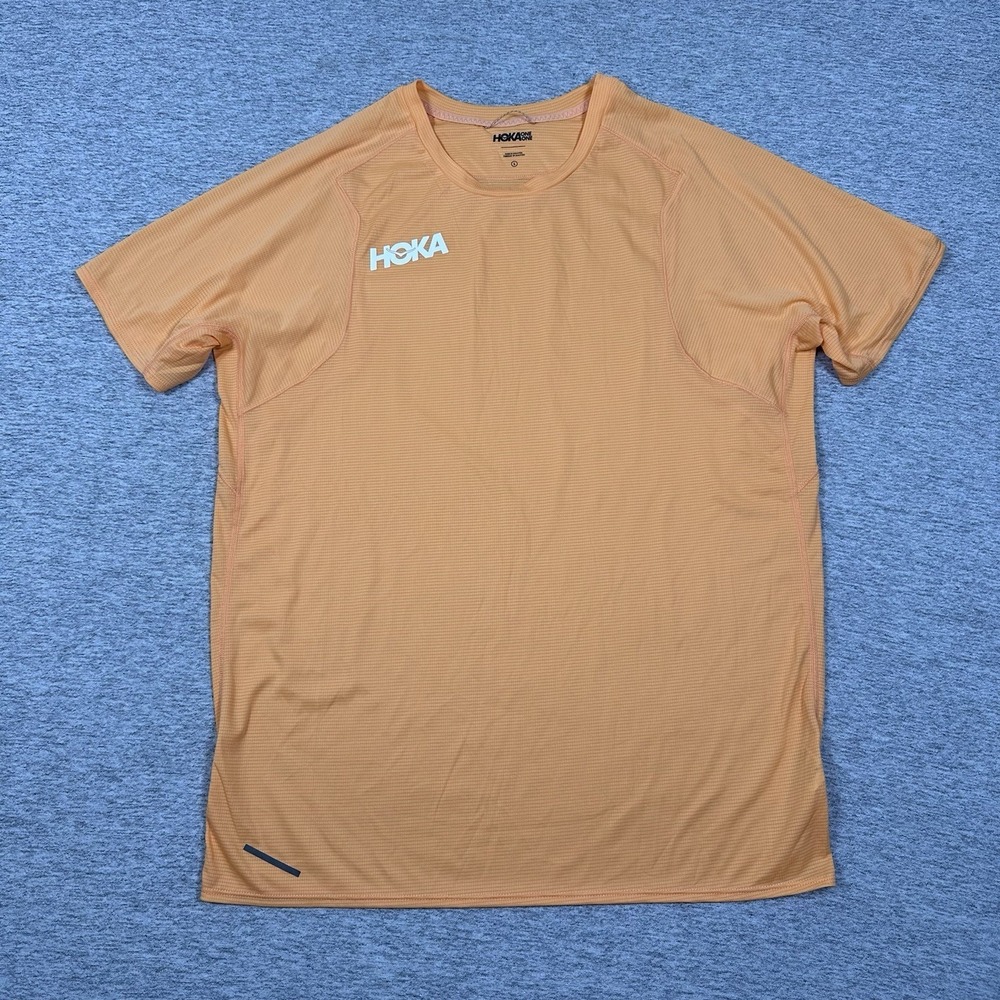 Hoka One One T-Shirt Mens Large Orange Lightweight Stretch Running Gym Fitness